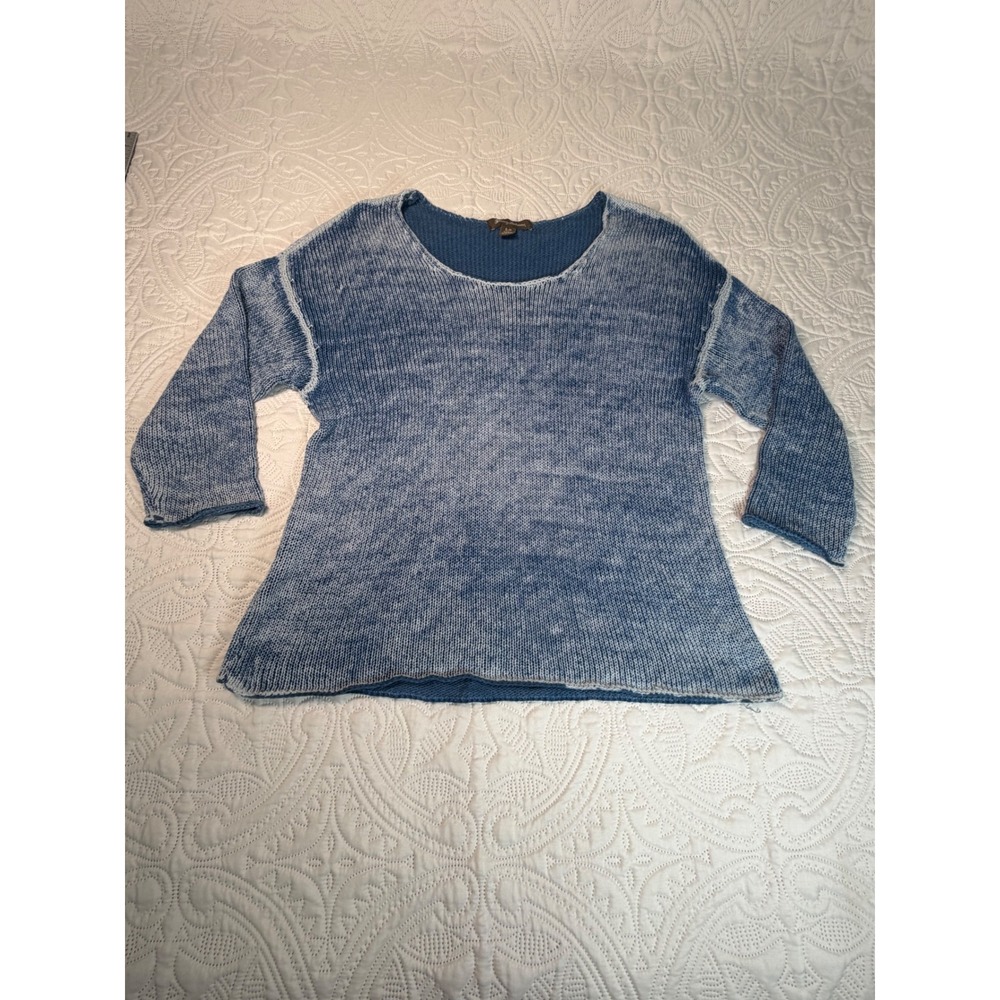 Tommy Bahama Blue‎ Linen Cotton Blend Acid Wash Knit Sweater Small 3/4 Sleeve